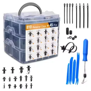 855Pcs Car Clips Push Retainer Clips & Auto Fasteners Assortment Nylon Bumper Fender Rivets with Cable Ties Screwdriver