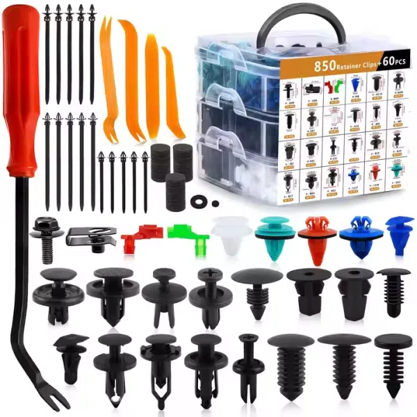 910Pcs Car Push Retainer Clips Plastic Rivets Bumper Clips Door Panel Trim Clip Car Body Fasteners Kit with Cable Ties Remover