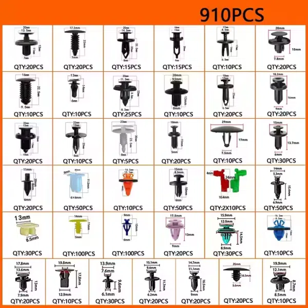 931Pcs Car Push Retainer Clips Door Panel Trim Clamp Kit Auto Fasteners Assortment with 38 Size Nylon Bumper Fender