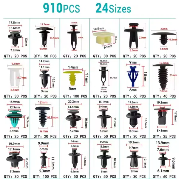 965 Pcs Car Retainer Clips Fasteners Cars Body Kits 24 Most Popular Sizes Car Door Panel Trim Clips Kit 1 Pcs Fastener Remover