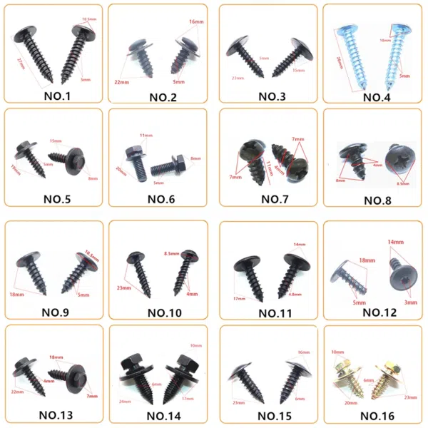 C0009 180Pcs Auto Sheet Board Fender Bumper Self-Sheet Screw Quick Wire Screw Metal Carbon Steel Closure Clip With Box for