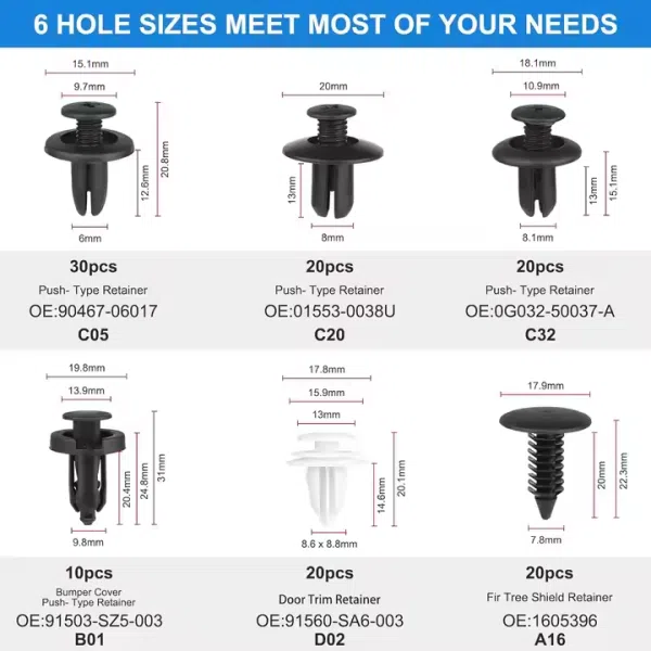 C0982 120Pcs Car Clips 6 Sizes of Car Body Fixed Clip Bumpers and Replacement Parts of Fenders Are Applicable to Most Models
