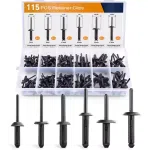 C1082 115Pcs Automotive Universal Nylon Popular Rivet Combination with 6 Most Popular Sizes of Automotive Black Rivet Kits