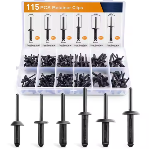C1082 115Pcs Automotive Universal Nylon Popular Rivet Combination with 6 Most Popular Sizes of Automotive Black Rivet Kits