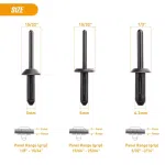 C1082 115Pcs Automotive Universal Nylon Popular Rivet Combination with 6 Most Popular Sizes of Automotive Black Rivet Kits
