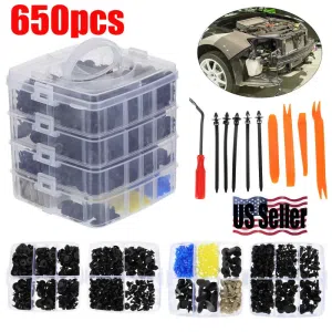 C0004 650Pcs Car Retainer Clips Auto Fasteners Push Trim Clips Pin Rivet Bumper Kit Auto Fastener & Clip