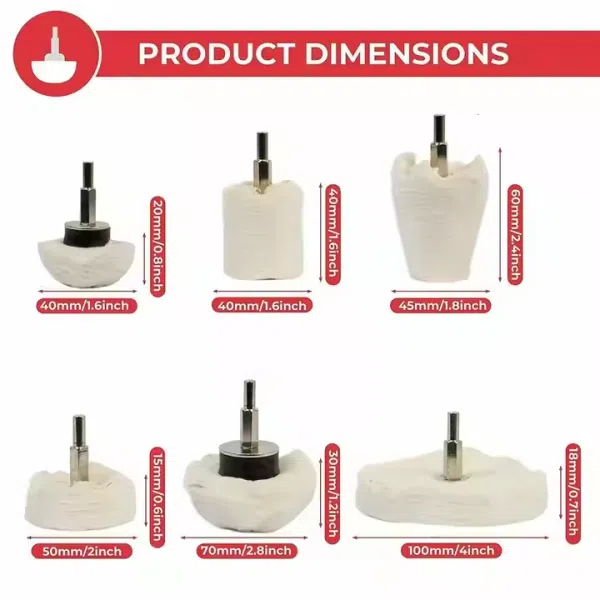 6pcs Polishing Wheel Drill Pads Set Buffing Mop Car Alloys Attachment Cotton Wheel Polishing Pad