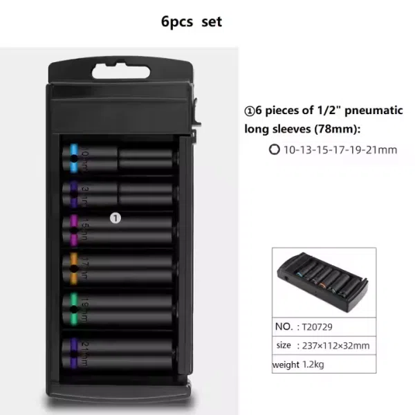 1/2 Inch Pneumatic Thick Wall Heavy Duty Sleeve with Color Ring air Gun Extended Tire Sleeve Auto Repair Tools
