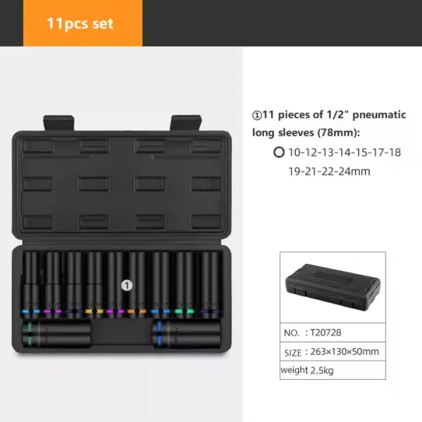 1/2 Inch Pneumatic Thick Wall Heavy Duty Sleeve with Color Ring air Gun Extended Tire Sleeve Auto Repair Tools